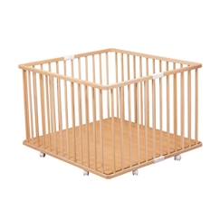 Parc bébé pliant en bois Combelle Gaby - Plancher réglable et roulettes - 92x88x67 cm  - vertbaudet enfant