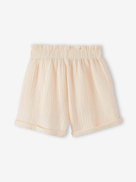 Short en gaze de coton style 'paperbag' fille bleu pâle+corail+vanille 10 - vertbaudet enfant 