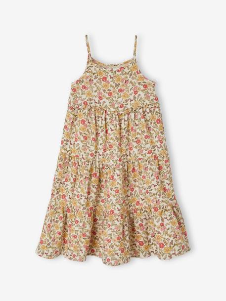 Robe longue à bretelles en gaze de coton fille bleu pétrole+corail+écru+orange imprimé 10 - vertbaudet enfant 