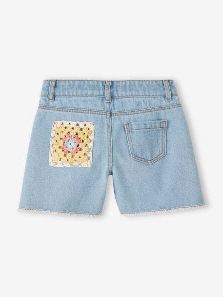 Bermuda en jean poche en crochet au dos fille denim bleached 2 - vertbaudet enfant 