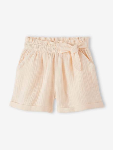 Short en gaze de coton style 'paperbag' fille bleu pâle+corail+vanille 9 - vertbaudet enfant 