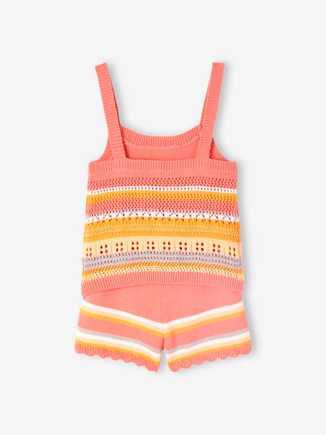 Ensemble top + short rayés en maille crochet fille pêche 5 - vertbaudet enfant 