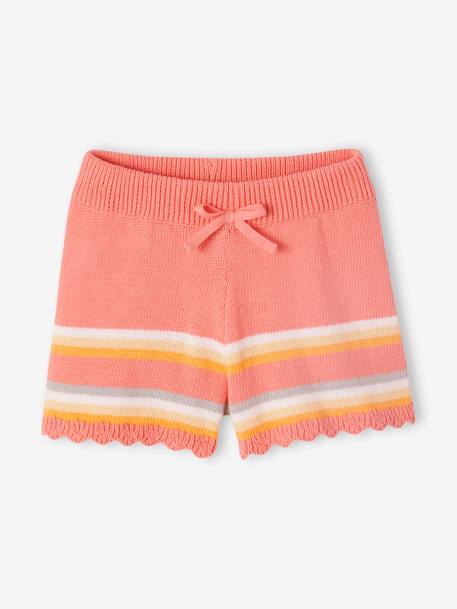 Ensemble top + short rayés en maille crochet fille pêche 4 - vertbaudet enfant 