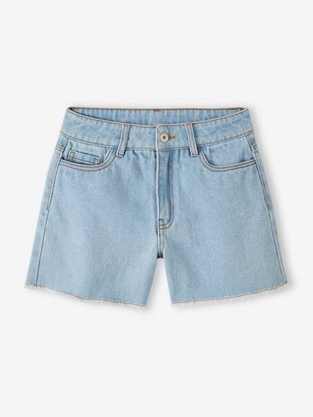 Bermuda en jean poche en crochet au dos fille denim bleached 1 - vertbaudet enfant 