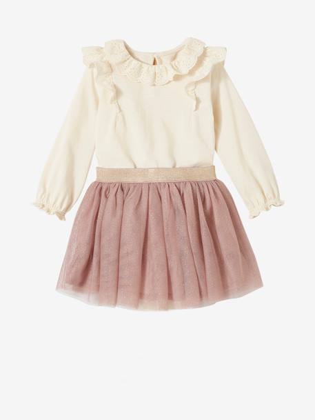 T-shirt à collerette en broderie anglaise et jupon tulle bébé fille écru 1 - vertbaudet enfant 