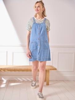 Vêtements de grossesse-Robe-Robe chasuble en jean grossesse et allaitement