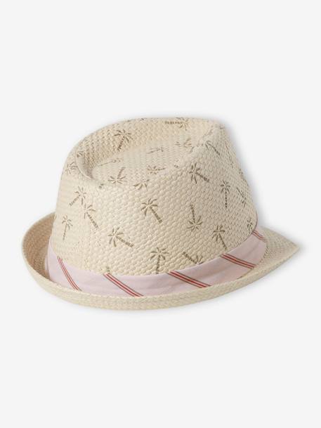 Chapeau en paille de papier et ruban rayé bébé garçon beige 3 - vertbaudet enfant 