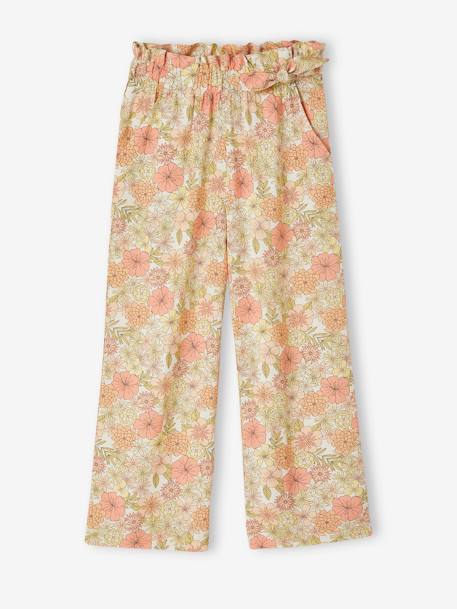 Pantalon large motifs fleurs fille écru+jaune pâle+multicolore 1 - vertbaudet enfant 