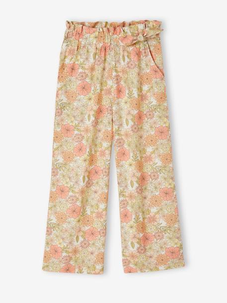 Pantalon large motifs fleurs fille écru+multicolore 1 - vertbaudet enfant 