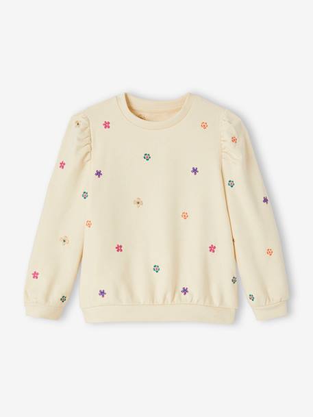 Fille-Pull, gilet, sweat-Sweat brodé fleurs fille