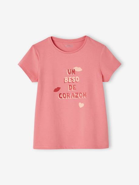 Tee-shirt à message Basics fille corail+fraise+marine+rose bonbon+rouge+vanille+vert sapin 8 - vertbaudet enfant 