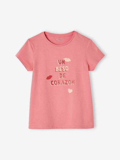 Tee-shirt à message Basics fille corail+fraise+marine+rouge+vanille+vert sapin 8 - vertbaudet enfant 