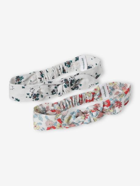 Lot de 2 headbands bébé fille fleuris effet noué écru+vanille 3 - vertbaudet enfant 