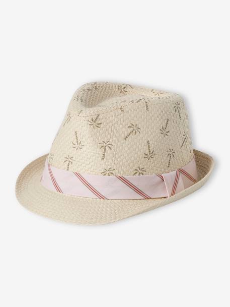 Chapeau en paille de papier et ruban rayé bébé garçon beige 1 - vertbaudet enfant 