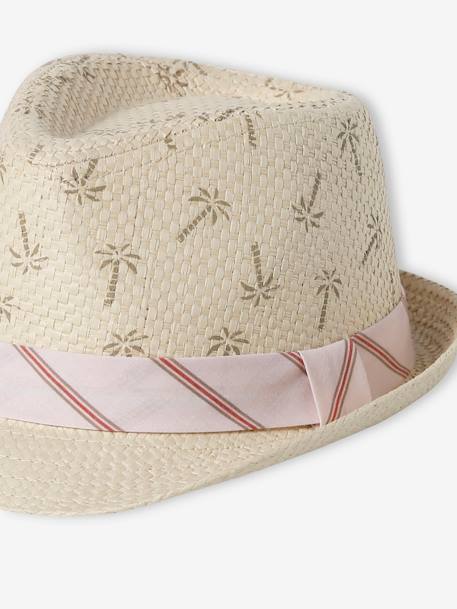 Chapeau en paille de papier et ruban rayé bébé garçon beige 2 - vertbaudet enfant 