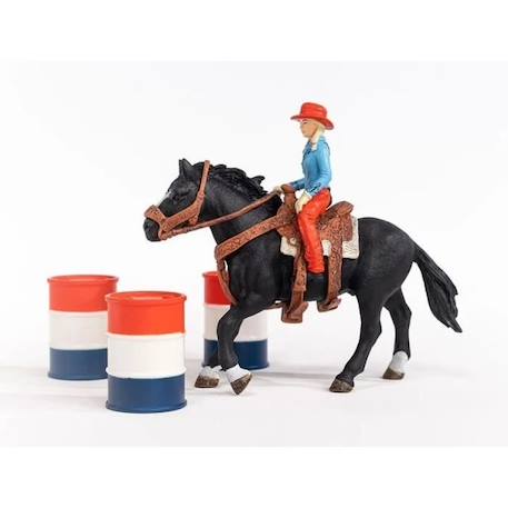 Figurine Cowgirl et Tonneaux de Racing et Cheval Schleich - Animaux de la Ferme et Accessoires Western Réalistes - Coffret 7 Pièces NOIR 3 - vertbaudet enfant 