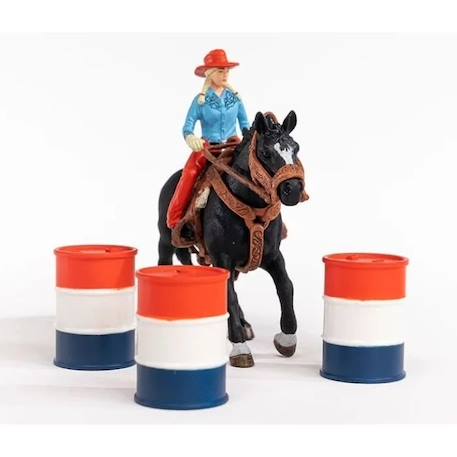 Figurine Cowgirl et Tonneaux de Racing et Cheval Schleich - Animaux de la Ferme et Accessoires Western Réalistes - Coffret 7 Pièces NOIR 5 - vertbaudet enfant 