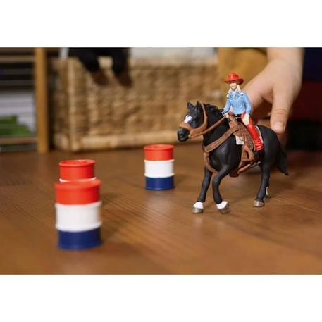 Figurine Cowgirl et Tonneaux de Racing et Cheval Schleich - Animaux de la Ferme et Accessoires Western Réalistes - Coffret 7 Pièces NOIR 2 - vertbaudet enfant 