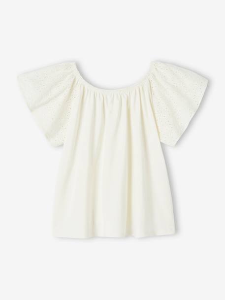 Tee-shirt manches en broderies anglaises fille écru+marine 3 - vertbaudet enfant 