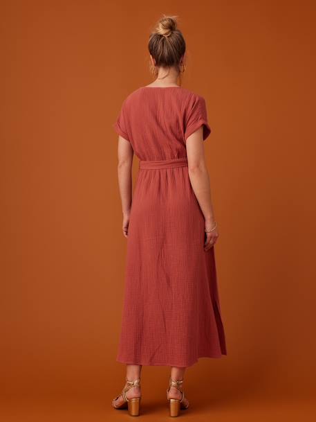 Robe longue grossesse effet cache-coeur en gaze de coton ENVIE DE FRAISE marine+terracotta 7 - vertbaudet enfant 