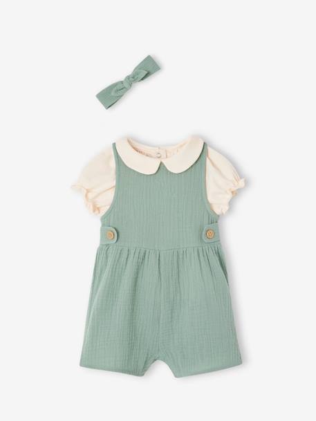 Ensemble 3 pièces bébé personnalisable vert sauge+vieux rose 5 - vertbaudet enfant 