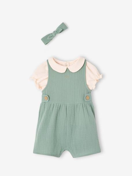 Ensemble 3 pièces bébé personnalisable vert sauge+vieux rose 9 - vertbaudet enfant 