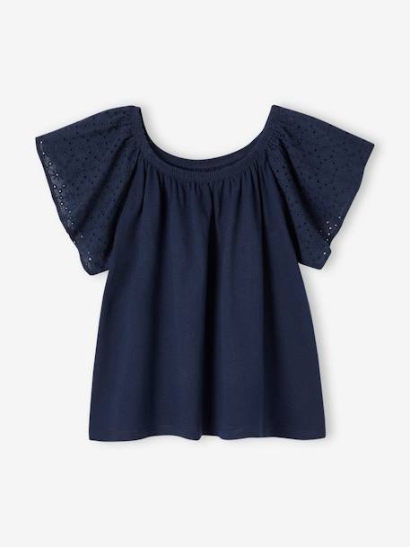 Tee-shirt manches en broderies anglaises fille écru+marine 6 - vertbaudet enfant 