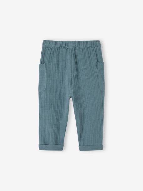 Pantalon bébé en gaze de coton beige bois+bleu canard 6 - vertbaudet enfant 