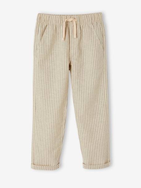 Pantalon rayé forme loose garçon coton/lin rayé beige 3 - vertbaudet enfant 