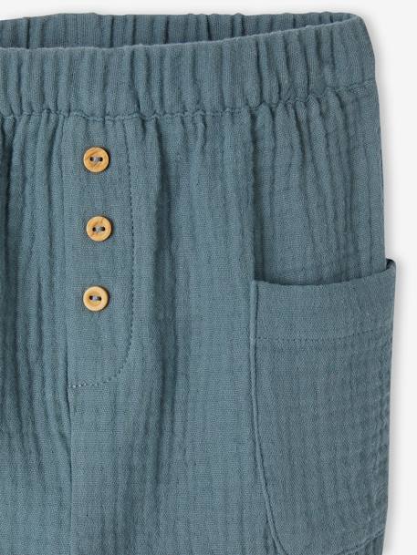 Pantalon bébé en gaze de coton beige bois+bleu canard 7 - vertbaudet enfant 