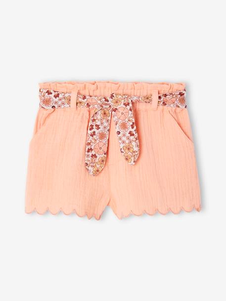 Short bébé en gaze de coton avec ceinture fleurie abricot+écru+marine 1 - vertbaudet enfant 