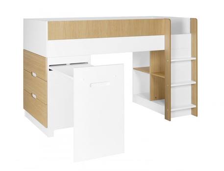 Lit mi-hauteur avec bureau et rangement 90x190 OPUS - Blanc/Bois MULTICOLORE 5 - vertbaudet enfant 