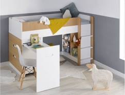 Chambre et rangement-Chambre-Lit mi-hauteur avec bureau et rangement 90x190 OPUS - Blanc/Bois