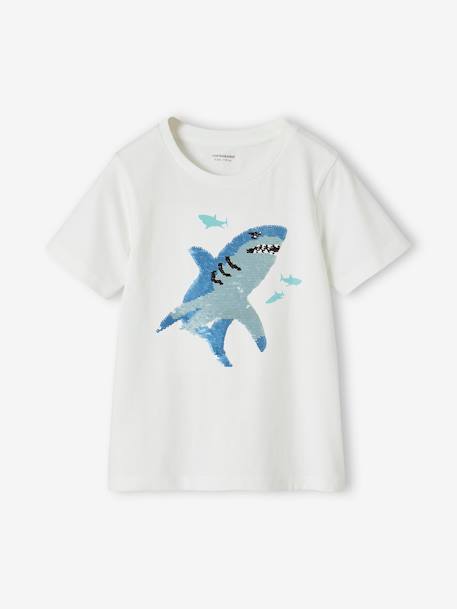 Tee-shirt Basics motif sequins réversibles garçon blanc+vert d'eau 1 - vertbaudet enfant 