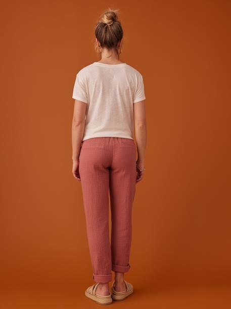 Pantalon grossesse en gaze de coton style paperbag ENVIE DE FRAISE sable+vieux rose 9 - vertbaudet enfant 