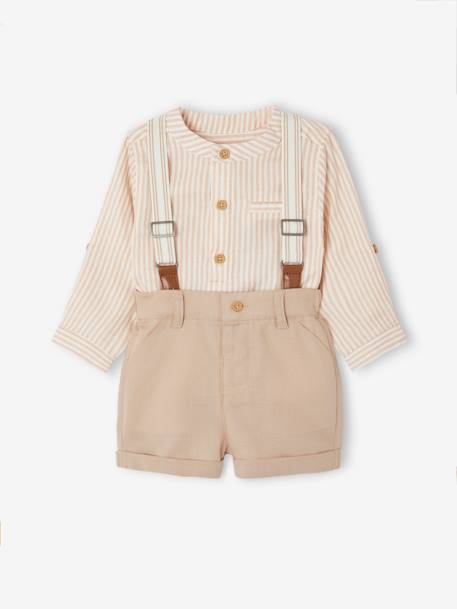 Bébé-Ensemble cérémonie bébé : chemise + short + bretelles