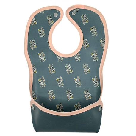 Bavoir Malin® 'Fleurs Indiennes' pour Bébés de 6 mois et Plus, Fabriqué en Coton Enduit PVC, Imperméable et Facile à Nettoyer BLEU 1 - vertbaudet enfant 