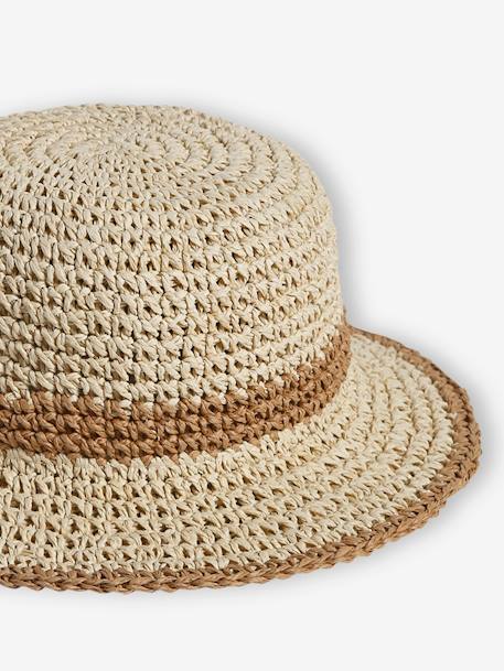 Chapeau aspect paille effet crochet fille bicolore bois 3 - vertbaudet enfant 