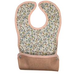 Puériculture-Repas-Bavoir Malin® "Petites Fleurs" pour Bébés de 6 mois et Plus, Fabriqué en Coton Enduit PVC, Imperméable avec Poche Amovible