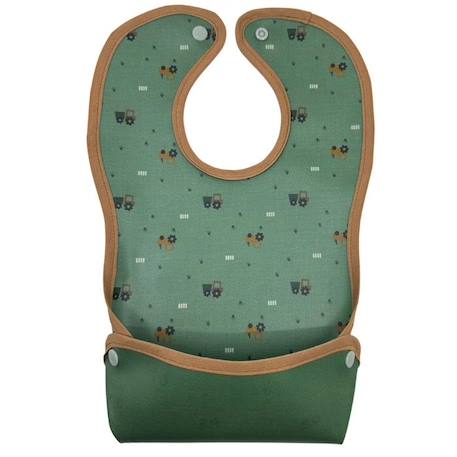 Bavoir Malin® 'Tracteur' pour Bébés de 6 mois et Plus, 100% Coton Enduit PVC, Imperméable avec Poche Amovible. VERT 1 - vertbaudet enfant 