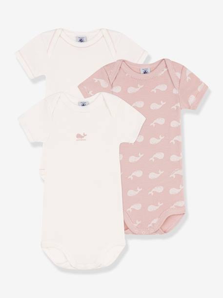 Lot de 3 bodies manches courtes baleines en coton PETIT BATEAU rose pâle 1 - vertbaudet enfant 