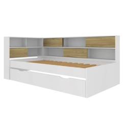 Chambre et rangement-Chambre-Pack lit cosy avec matelas Play   Blanc et bois 90x190 cm