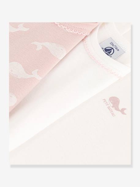 Lot de 3 bodies manches courtes baleines en coton PETIT BATEAU rose pâle 3 - vertbaudet enfant 