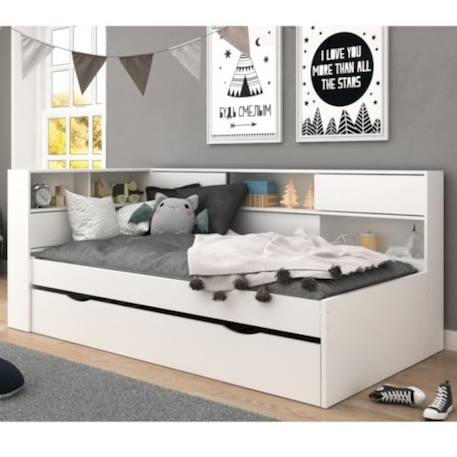 Pack lit cosy avec matelas Play   Blanc et bois 90x190 cm BLANC 2 - vertbaudet enfant 