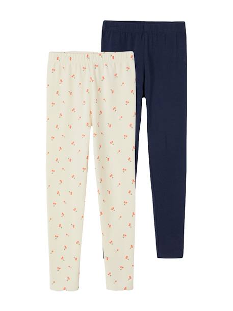 Lot de 2 leggings Basics fille écru+marine 7 - vertbaudet enfant 