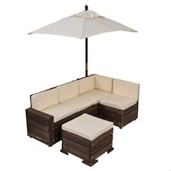 Chambre et rangement-Mobilier de jardin-KidKraft - Ensemble Modulable d'Extérieur pour Enfant avec Parasol – Marron et Beige