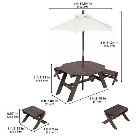 KidKraft - Ensemble de Tabourets, Parasol et Table octogonale en Bois pour Enfant – Marron et Beige MARRON 6 - vertbaudet enfant 