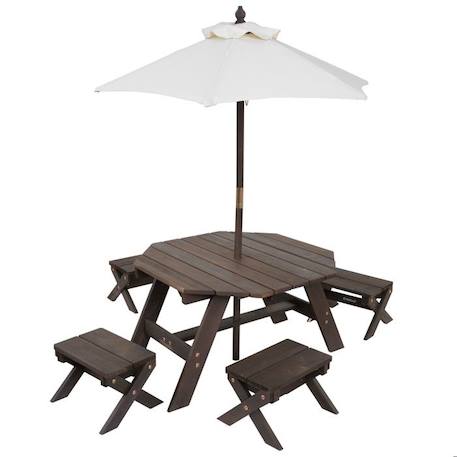 KidKraft - Ensemble de Tabourets, Parasol et Table octogonale en Bois pour Enfant – Marron et Beige MARRON 1 - vertbaudet enfant 