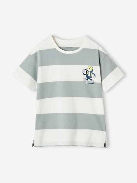 Tee-shirt sport mascotte à large rayures garçon vert d'eau 1 - vertbaudet enfant 