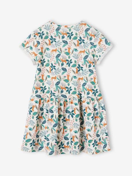 Robe Basics imprimée fille manches courtes blanc imprimé+écru+rayé bleu+rose+rose pâle+vert émeraude+vert foncé imprimé tropical 2 - vertbaudet enfant 